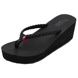 FLOJOS Platform Wedge Thong Sandal Size US 9 EURO 40.5 Black